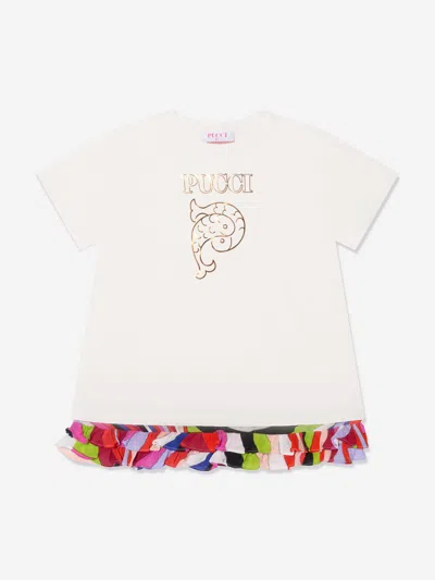 Emilio Pucci Kids' Girls Logo T-shirt Dress In Ivory