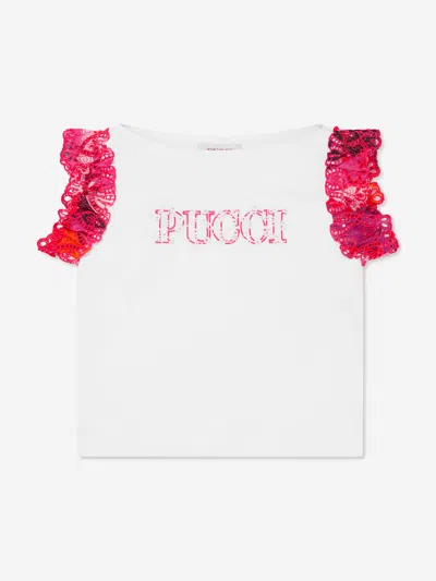 Emilio Pucci Kids' Girls Logo T-shirt In White
