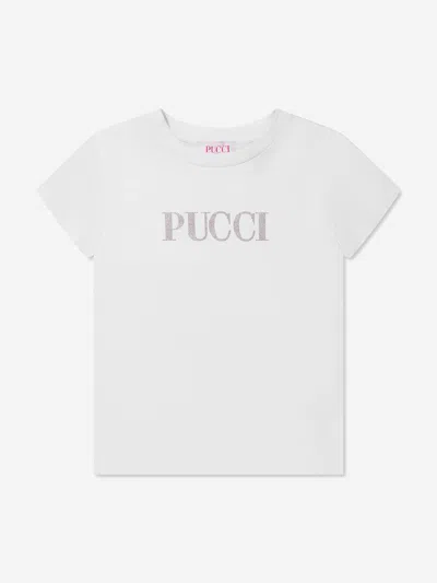 Emilio Pucci Kids' Girls Logo T-shirt In White