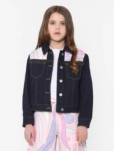 Emilio Pucci Kids' Girls Marmo Denim Jacket In Blue