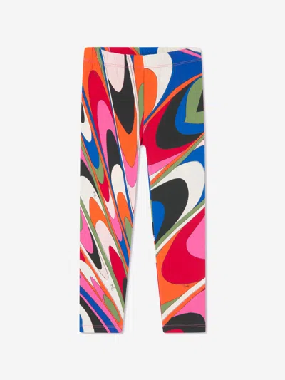 Emilio Pucci Kids' Girls Onde Print Leggings In Multicoloured