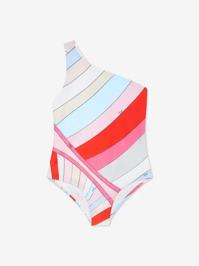 Emilio Pucci Kids' Girls One Shoulder Swimsuit In Multicoloured