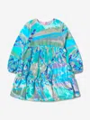 Pucci Girls Silk Patterned Dress 4 Yrs Blue In Blue