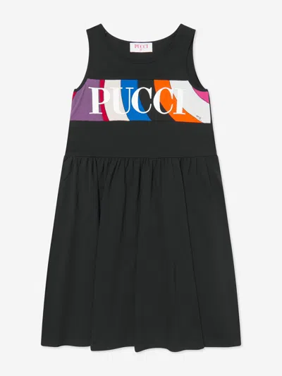 Emilio Pucci Babies' Girls Sleeveless Logo Jersey Dress In Black