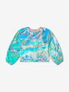 Pucci Girls Velvet Patterned Blouse 4 Yrs Blue In Blue