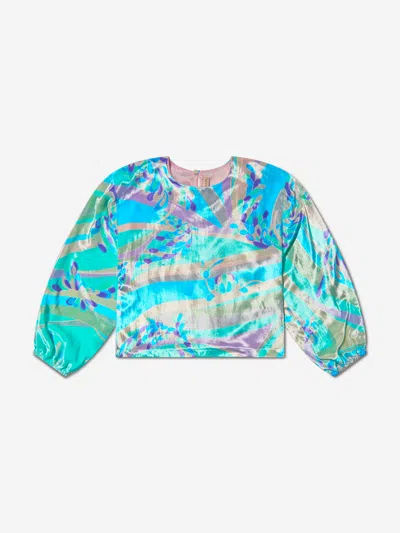 Emilio Pucci Kids' Girls Velvet Patterned Blouse 4 Yrs Blue