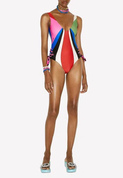 Emilio Pucci Goccia-printed One-piece Swimsuit In Multicolor