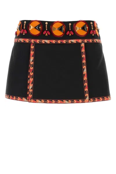Pucci Gabardine Mini Skirt Contrast Trim Embellished Waistband In Black