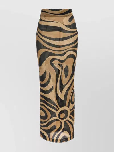 Pucci High Waist Abstract Pattern Midi Length Skirt In Black