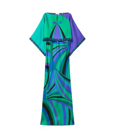 Emilio Pucci Iride-print Cape Dress In Blue