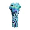 Pucci Iride Print Long Dress With Cape In Blue