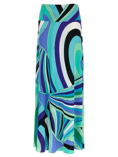 Pucci Iride Print Skirt Skirts Multicolor In Blue