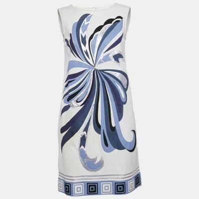 Pre-owned Pucci Ivory Leather Appliqued Shift Dress M