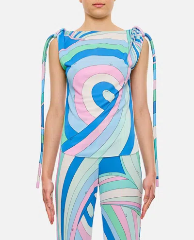 Emilio Pucci Jersey And Crepe Sleeveless Top In Sky Blue