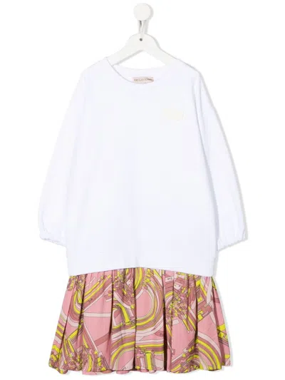 Emilio Pucci Junior Kids' Logo-patch Layered Dress In White