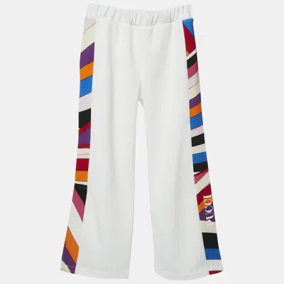Pre-owned Emilio Pucci Kids White Logo Print Jersey Contrast Trimmed Pants 6 Yrs
