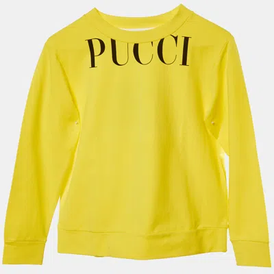 Pre-owned Pucci Kids Yellow Logo Print Cotton Sweatshirt Size 10 Yrs