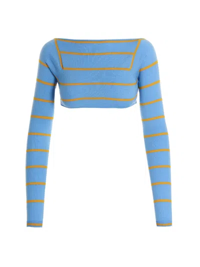 EMILIO PUCCI LIGHT BLUE CUT-OUT CROPPED SWEATER