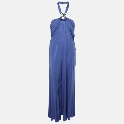 Pre-owned Emilio Pucci Light Ultramarine Silk Maxi Dress M In Purple
