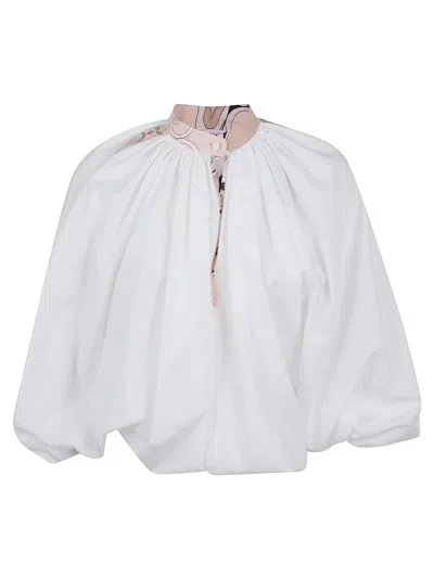 PUCCI EMILIO PUCCI LIGHTWEIGHT COTTON POPLIN BLOUSE WITH SILK ACCENTS