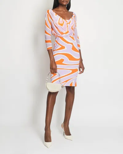 Emilio Pucci Lilac Archive V-neck Mid Sleeve Dress In Multi