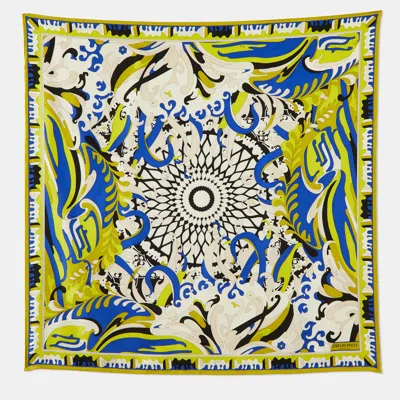 Pre-owned Emilio Pucci Lime/blue Iride Print Silk Scarf