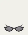 Pucci Logo Acetate & Metal Oval Sunglasses In Shiny Black Smoke