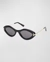 Pucci Logo Acetate & Metal Oval Sunglasses In Shiny Black Smoke