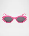Pucci Logo Acetate & Metal Oval Sunglasses In Shiny Fuscia Smoke