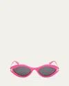 Pucci Logo Acetate & Metal Oval Sunglasses In Shiny Fuscia Smoke
