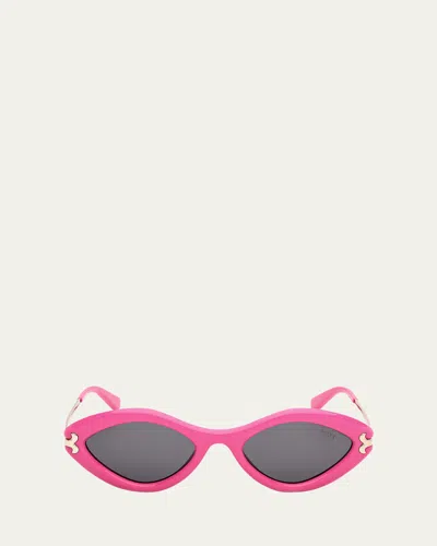 PUCCI LOGO ACETATE & METAL OVAL SUNGLASSES
