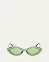 Pucci Logo Acetate & Metal Oval Sunglasses In Shiny Light Green Green
