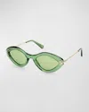 Emilio Pucci Logo Acetate & Metal Oval Sunglasses In Shiny Light Green Green