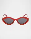 Pucci Logo Acetate & Metal Oval Sunglasses In Shiny Red Smoke