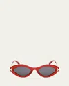 Pucci Logo Acetate & Metal Oval Sunglasses In Shiny Red Smoke