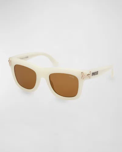 Emilio Pucci Women's Pucci 50mm Logo-detailed Square Sunglasses In Ivory Brown