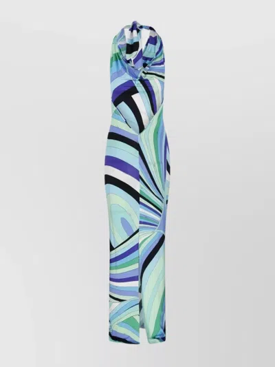Emilio Pucci Long Dress With Geometric Pattern And Halter Neck