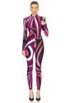 Pucci Long Sleeve Catsuit In Fuxia & Narrone