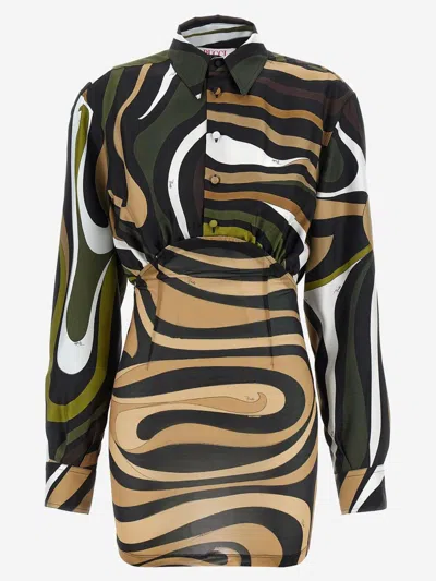 EMILIO PUCCI EMILIO PUCCI LONG SLEEVED MINI DRESS WITH MARBLE PRINT