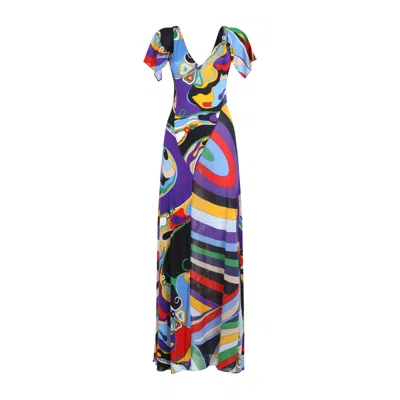 Pucci Orchidee And Iride Print Maxi Dress In Multicolor