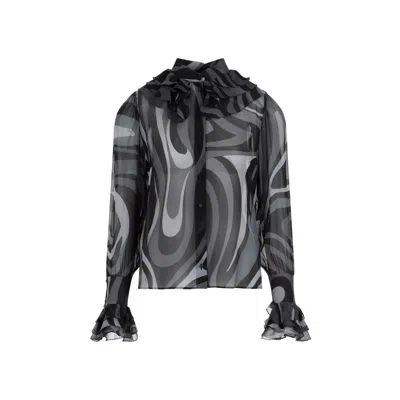 Emilio Pucci Luxurious Silk Ls Shirt For Women In Black In Gray