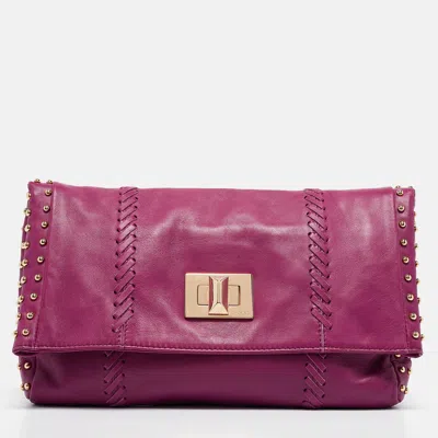 Emilio Pucci Magenta Leather Studded Flap Clutch In Purple