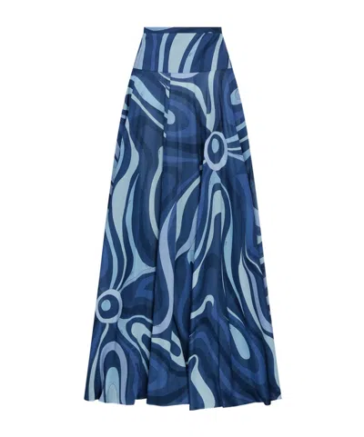 Emilio Pucci Marmo-print Cotton Maxi Skirt In Blue
