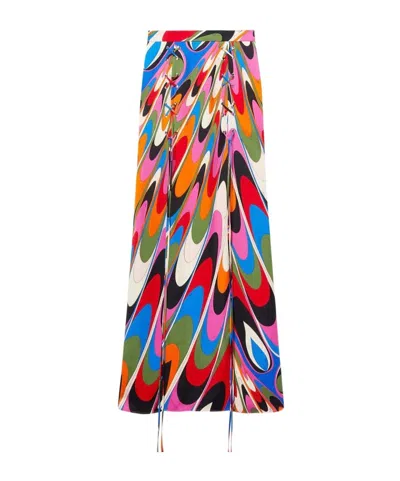 Emilio Pucci Marmo-print Lace-up Maxi Skirt In Multicolor