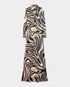 Pucci Marmo Print Long Straight Fitted Dress In Nero/nude