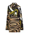 Pucci Marmo Print Long Sleeves Mini Dress In Khaki