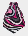 Pucci Marmo Print Silk Twill Drop Top In Nero/fuxia