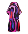 Pucci Abstract Print Silk Caftan Dress With Boat Neck And Long Sleeves In Black