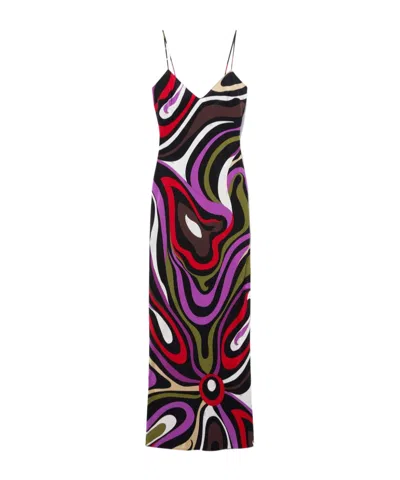 Emilio Pucci Marmo-print Silk Maxi Dress In Black