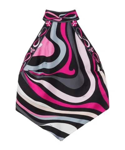 Emilio Pucci Marmo Print Silk Twill Drop Top In Black